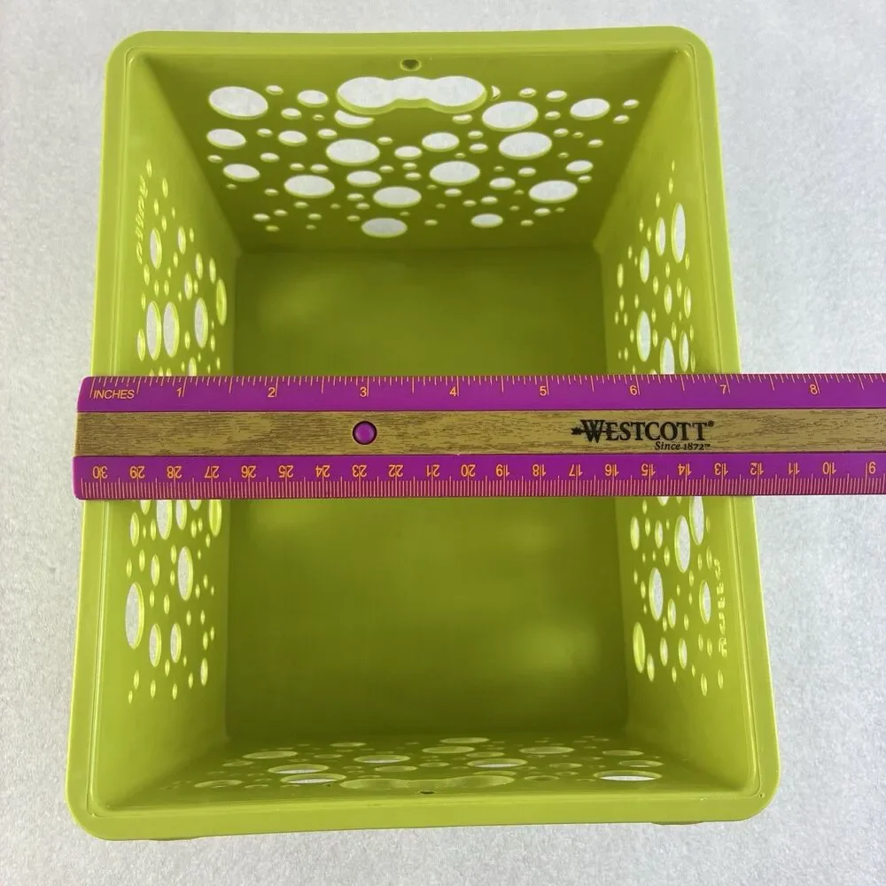 Vintage Yaffa Plastic Storage Crate Lime Green Stackable 9x6x7 Bin Bubbles Small